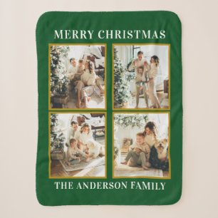 Modern Custom Christmas Family Photo Collage Green Sherpa Blanket
