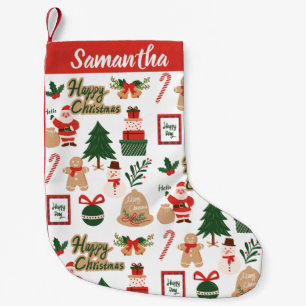 Modern Custom Christmas Santa and Tree Pattern  Small Christmas Stocking
