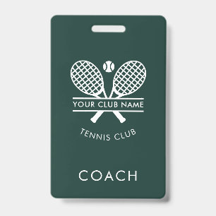 Modern Custom Club Name Tennis Rackets Motif Coach Badge