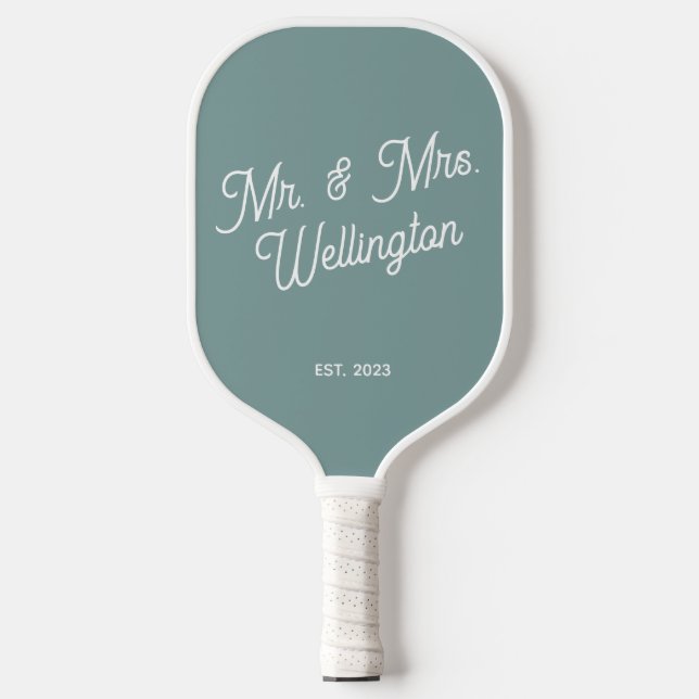 Modern Custom Colour Script Wedding Couple Name Pickleball Paddle (Front)