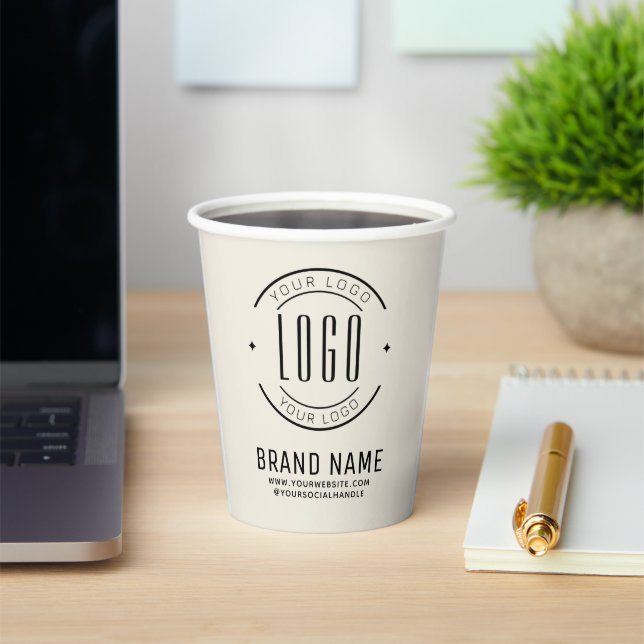 Modern custom company logo business branded paper cups (Insitu)