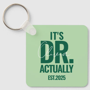 Modern Custom Dr. Name Date Dark Green Button Keychain