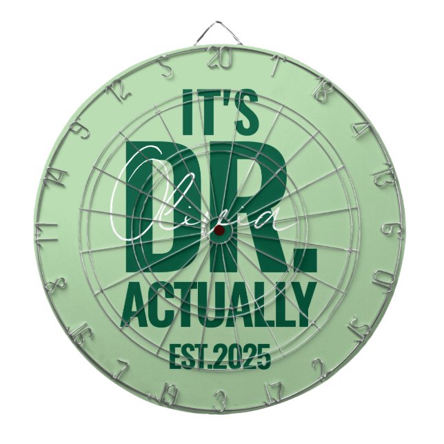 Modern Custom Dr. Name Date Dark Green Dartboard (Front)