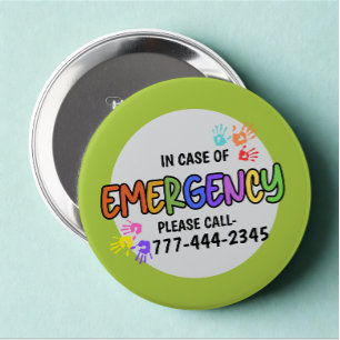 Modern Custom Emergency Id Number Colourful Hand 4 Inch Round Button