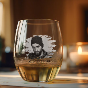 Modern Custom Etched Photo Effect Stemless Wine Glass