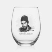 Modern Custom Etched Photo Effect Stemless Wine Glass (Front)