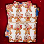 Modern Custom Face Photo Gingerbread Xmas baby Wrapping Paper Sheet<br><div class="desc">Modern Custom Face Photo Gingerbread Xmas baby, , Replace the face of this Gingerbread with your favourite photo (make sure to crop as much to the face as possible and use an app to remove the background) and personalize this funny Christmas Holiday Wrapping Paper with your kid, husband, or boyfriend...</div>