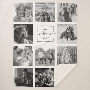 Modern Custom Family Name Photo Collage Sherpa Blanket