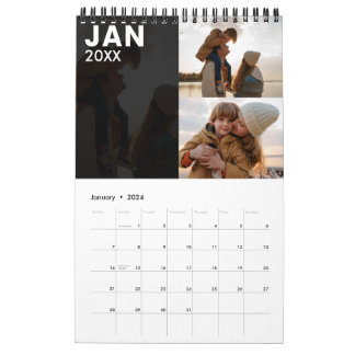Modern Custom Family Photo Calendar Grey