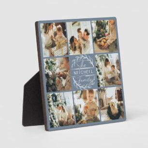 Modern Custom Family Photo Collage   Dusty Blue Plaque