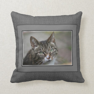 Modern custom family photo dark gray burlap throw pillow