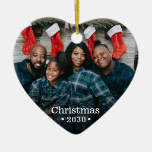 Modern Custom Family Photo Heart Ceramic Ornament