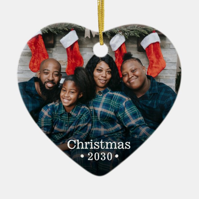 Modern Custom Family Photo Heart Ceramic Ornament (Front)