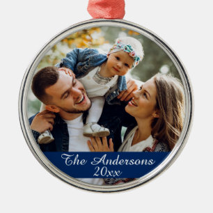 Modern Custom Family Photo Silver Metal Ornament
