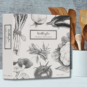 Modern Custom Family Recipe Book Veggie Line Art Binder