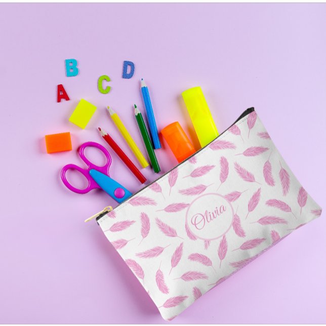 Modern Custom Flamingo Father Name Pink  Accessory Pouch (Modern custom name flamingo Father pink pouch )
