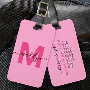 Modern Custom Girly Hot Pink Monogram Name Luggage Tag