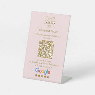 Modern Custom Google Reviews QR Code Business Logo Pedestal Sign