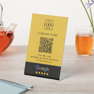 Modern Custom Google Reviews QR Code Business Logo Pedestal Sign
