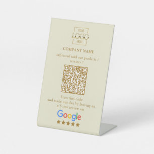 Modern Custom Google Reviews QR Code Business Logo Pedestal Sign