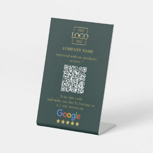 Modern Custom Google Reviews QR Code Business Logo Pedestal Sign