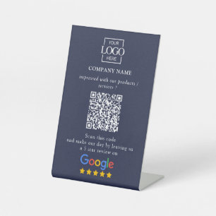 Modern Custom Google Reviews QR Code Business Logo Pedestal Sign