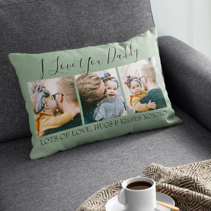Modern Custom I Love You Daddy   3 Photo Lumbar Pillow