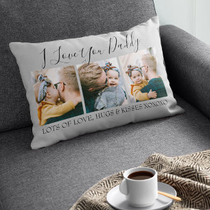 Modern Custom I Love You Daddy   3 Photo Lumbar Pillow