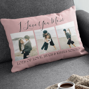 Modern Custom I Love You Mom   3 Photo Lumbar Pillow
