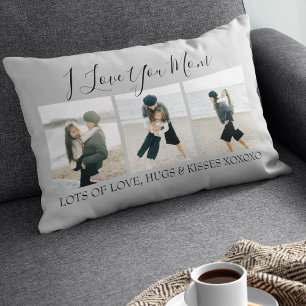 Modern Custom I Love You Mom   3 Photo Lumbar Pillow