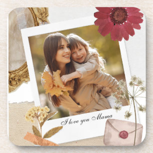 Modern Custom I Love You Mom Photo Coaster