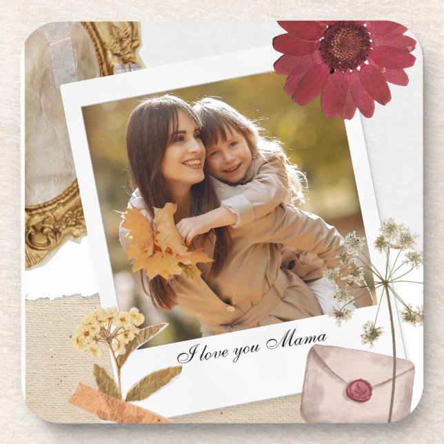 Modern Custom I Love You Mom Photo Coaster (Front)