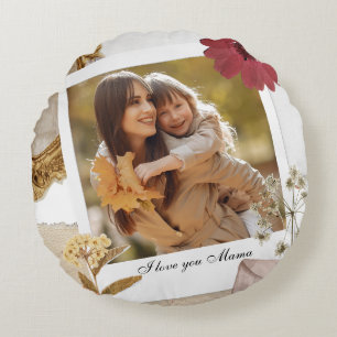 Modern Custom I Love You Mom Photo Round Pillow