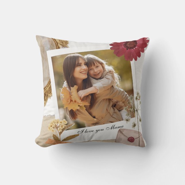 Modern Custom I Love You Mom Photo Throw Pillow (Front)