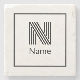 Modern Custom Initial Letter Name  Stone Coaster