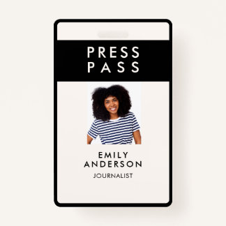 Modern Custom Journalist Press Pass Photo ID Logo Badge
