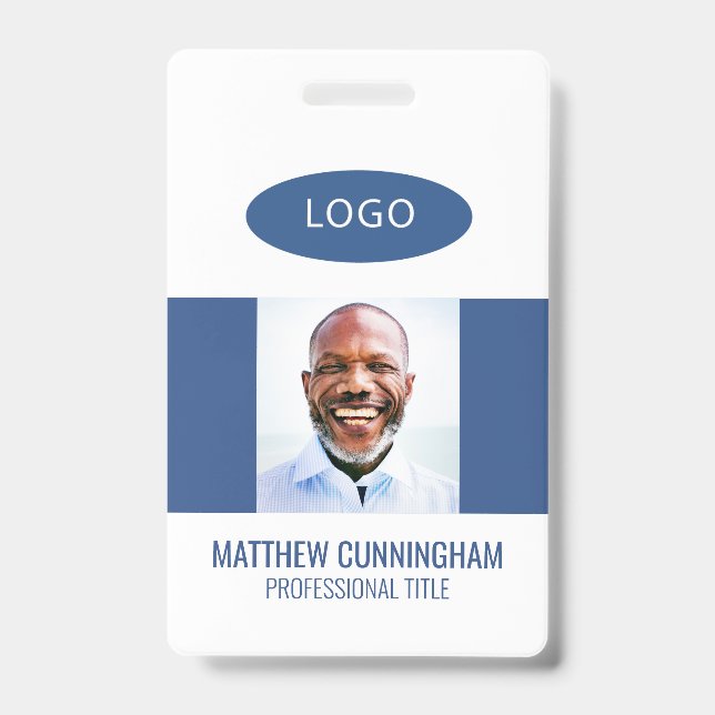 Modern Custom Logo Employee Name Barcode Badge (Front)