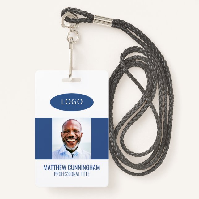 Modern Custom Logo Employee Name Barcode Badge (Front with Lanyard)