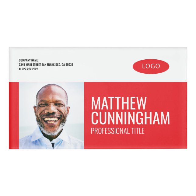 Modern Custom Logo Employee Name Name Tag (Front)