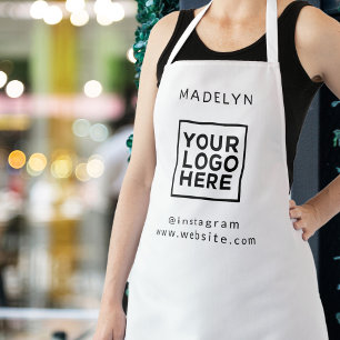 Modern Custom Logo Employee Staff Name White Apron