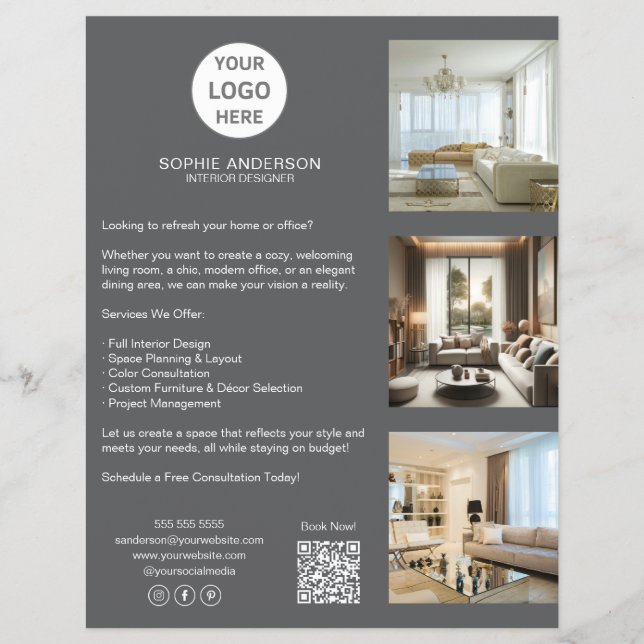 Modern Custom Logo Grey Professional Business Flyer (Front)
