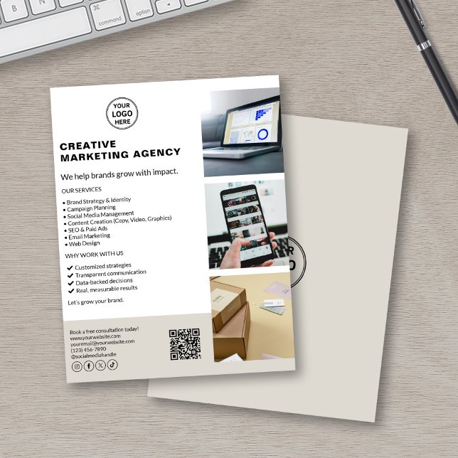 Modern Custom Logo Marketing Agency Business Flyer (Modern flyer design – add your logo, services, and contact info)