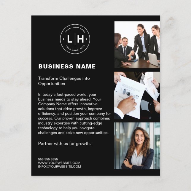 Modern Custom Logo Photo QR Black Business Flyer (Front)