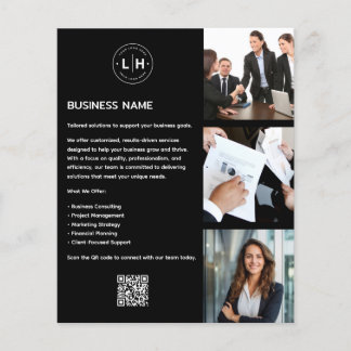 Modern Custom Logo Photo QR Black Business Flyer