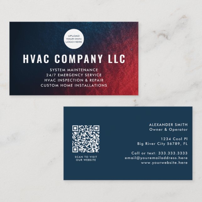 Modern Custom Logo QR Code AC Heat HVAC Business Card (Front/Back)