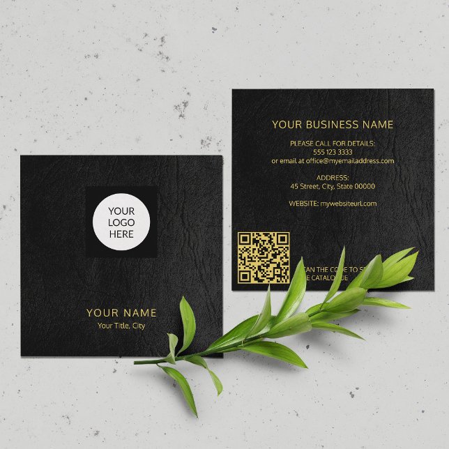 Modern custom logo QR code black gold Square Business Card (Creator Uploaded)