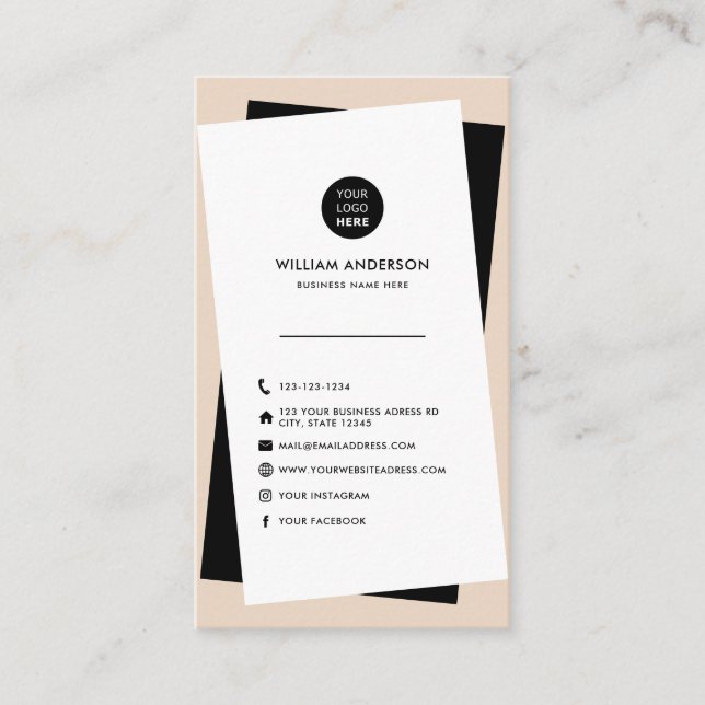 Modern Custom Logo Social Media Icons Marble Business Card (Front)