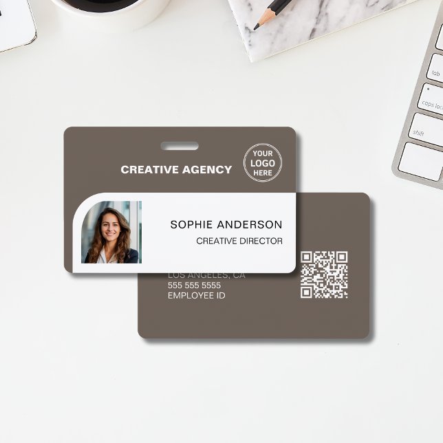 Modern Custom Logo Taupe Employee Staff Name Badge (Modern Custom Logo Taupe Employee Staff Name Badge)