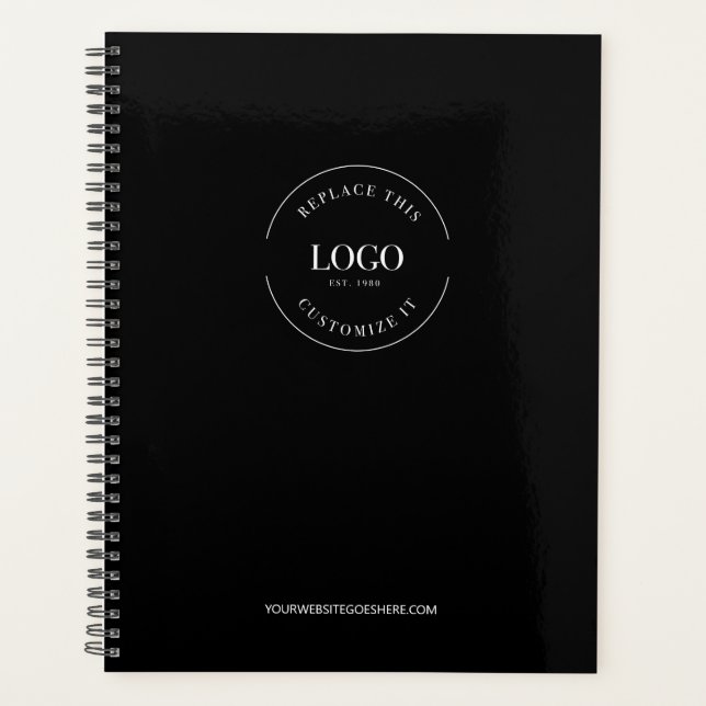 Modern Custom Logo website Black Branded Planner (Front)