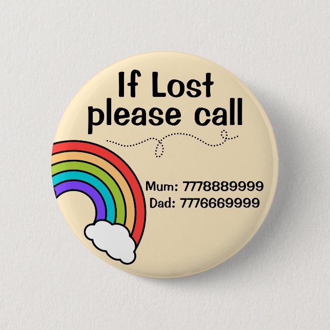 Modern Custom Lost Missing Child Id Rainbow Badge 2 Inch Round Button (Front)